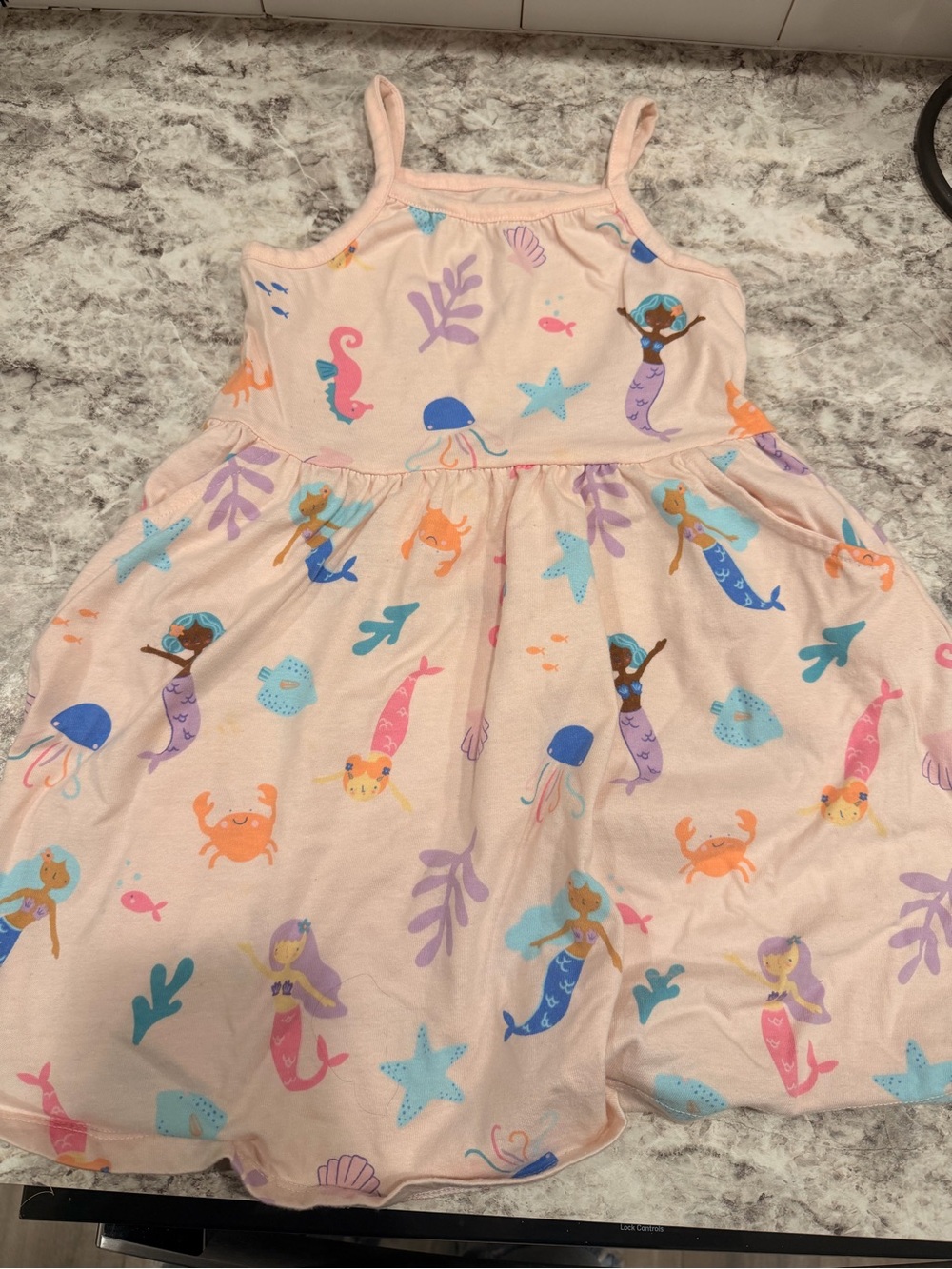 Girls Pink Mermaid Print Sundress